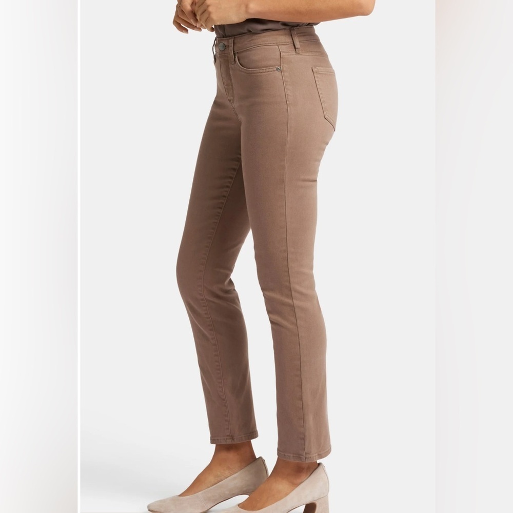 NYDJ Sheri Slim Jeans 12P Petite Taupe Brown Stretch Denim Mid Rise Straight - Picture 3 of 15